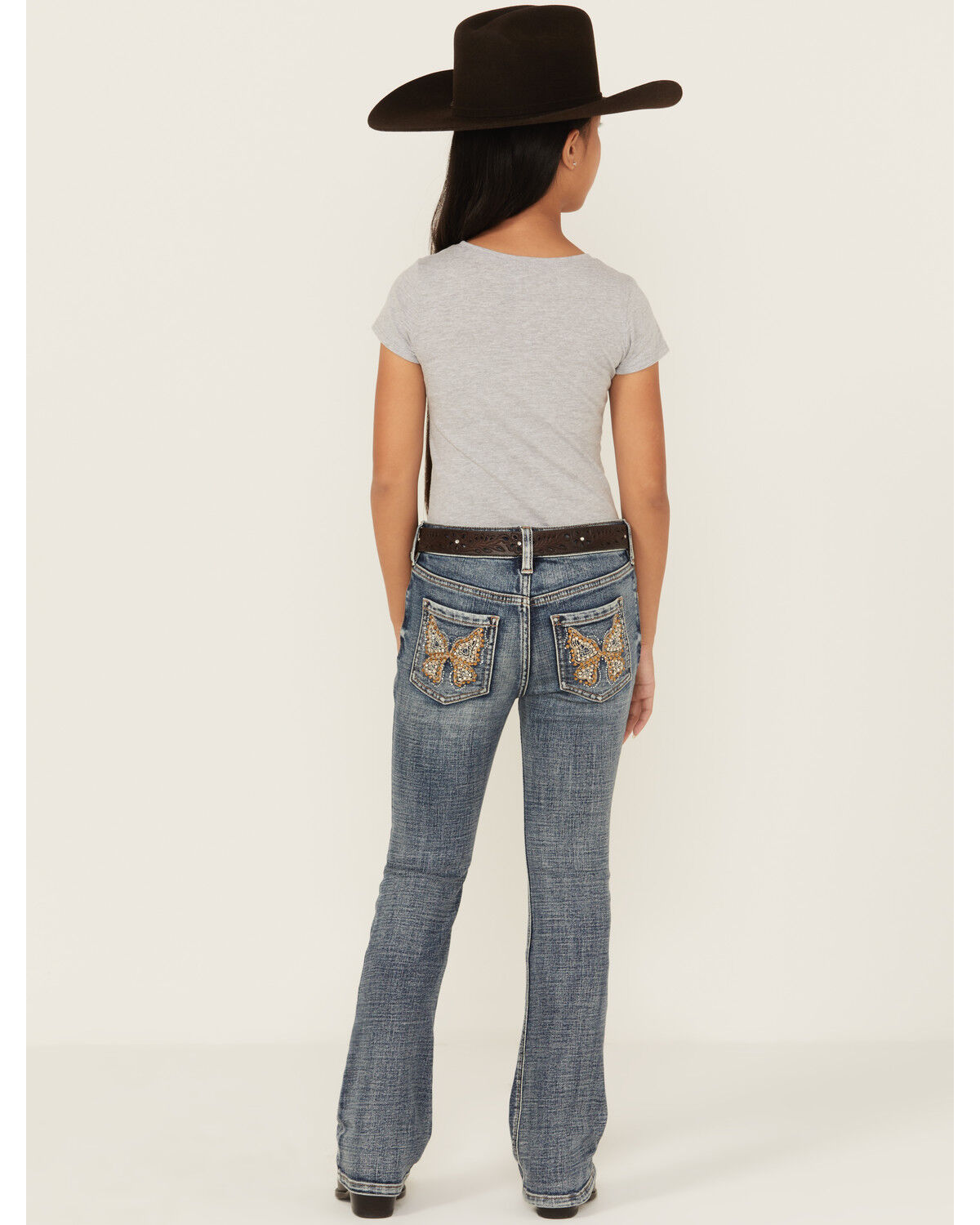 Image #1 - Shyanne Girls' Dawn Studded Pocket Bootcut Stretch Denim Jeans, Dark Wash, hi-res