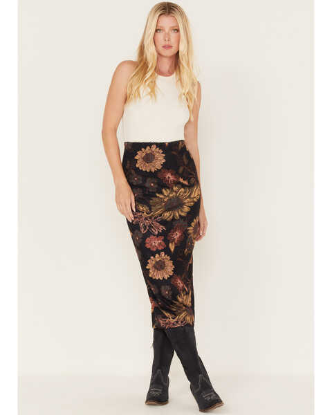 Cleo + Wolf Women's Floral Print Sheer Midi Skirt, Black, hi-res
