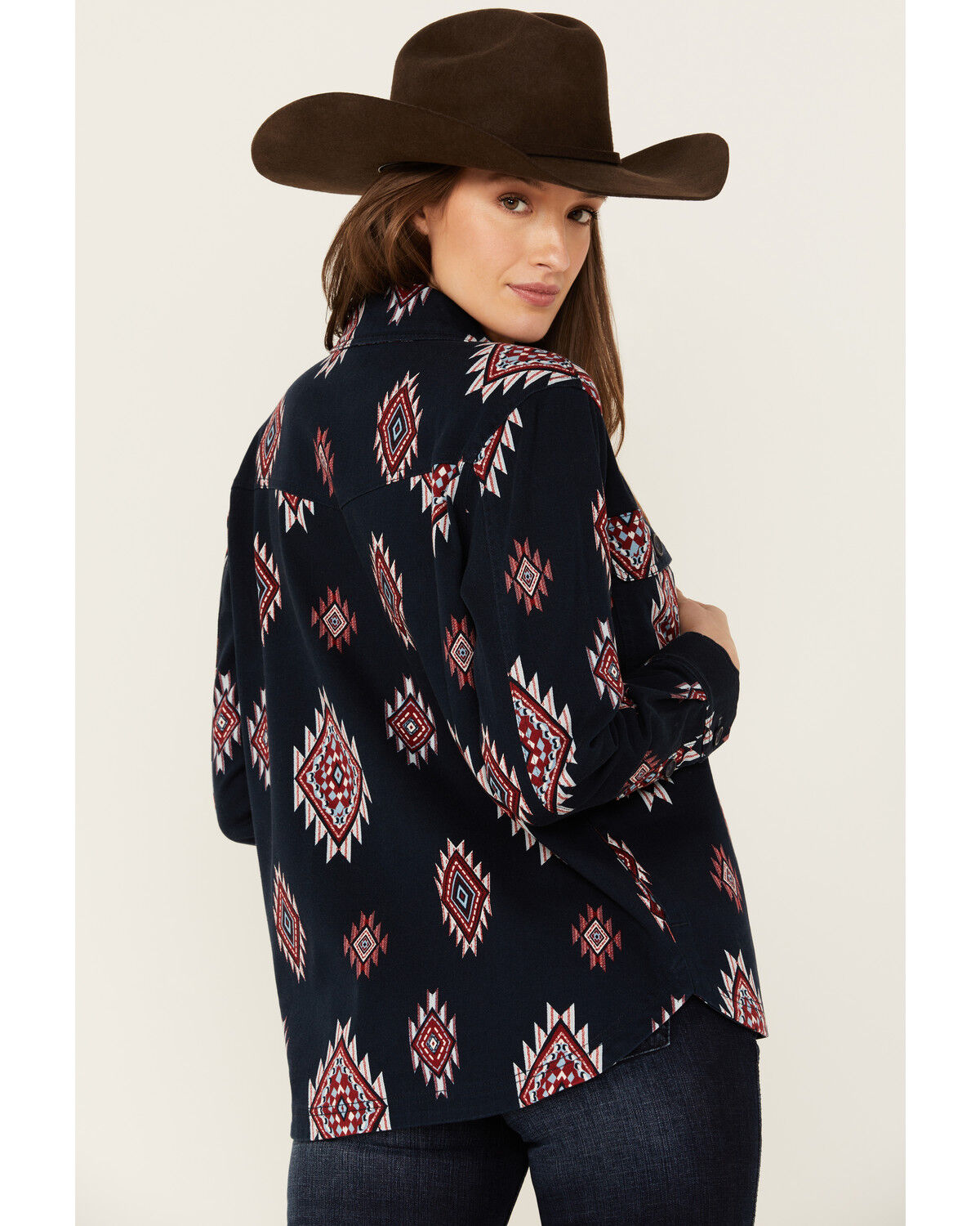 Image #4 - Shyanne Women's Buffalo Southwestern Print Shacket, Indigo, hi-res