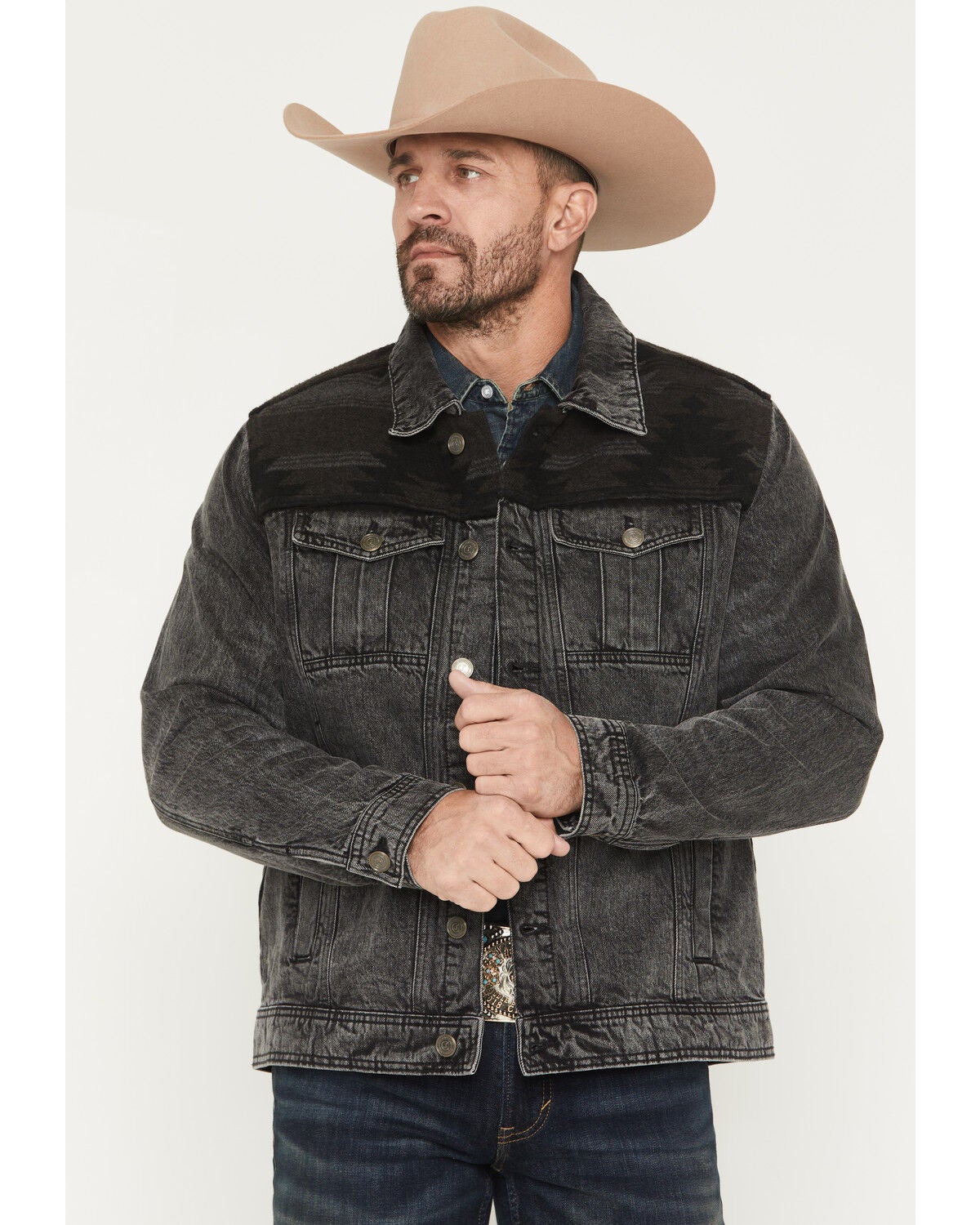 Image #1 - Cody James Men's Blanket Yoke Denim Jacket, Black, hi-res