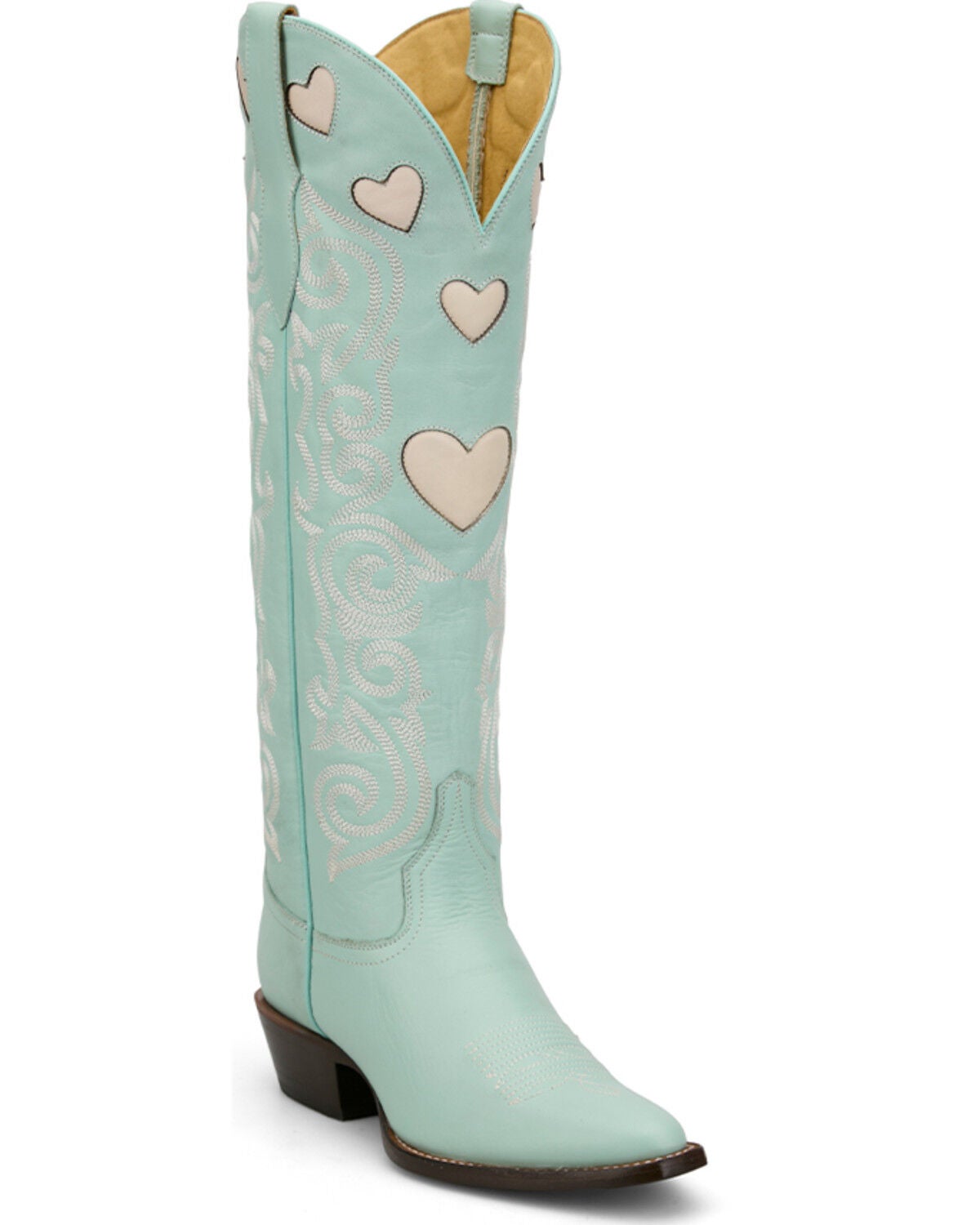 Justin Women's Heart Inlay Tall Western Boots - Snip Toe, Blue, hi-res