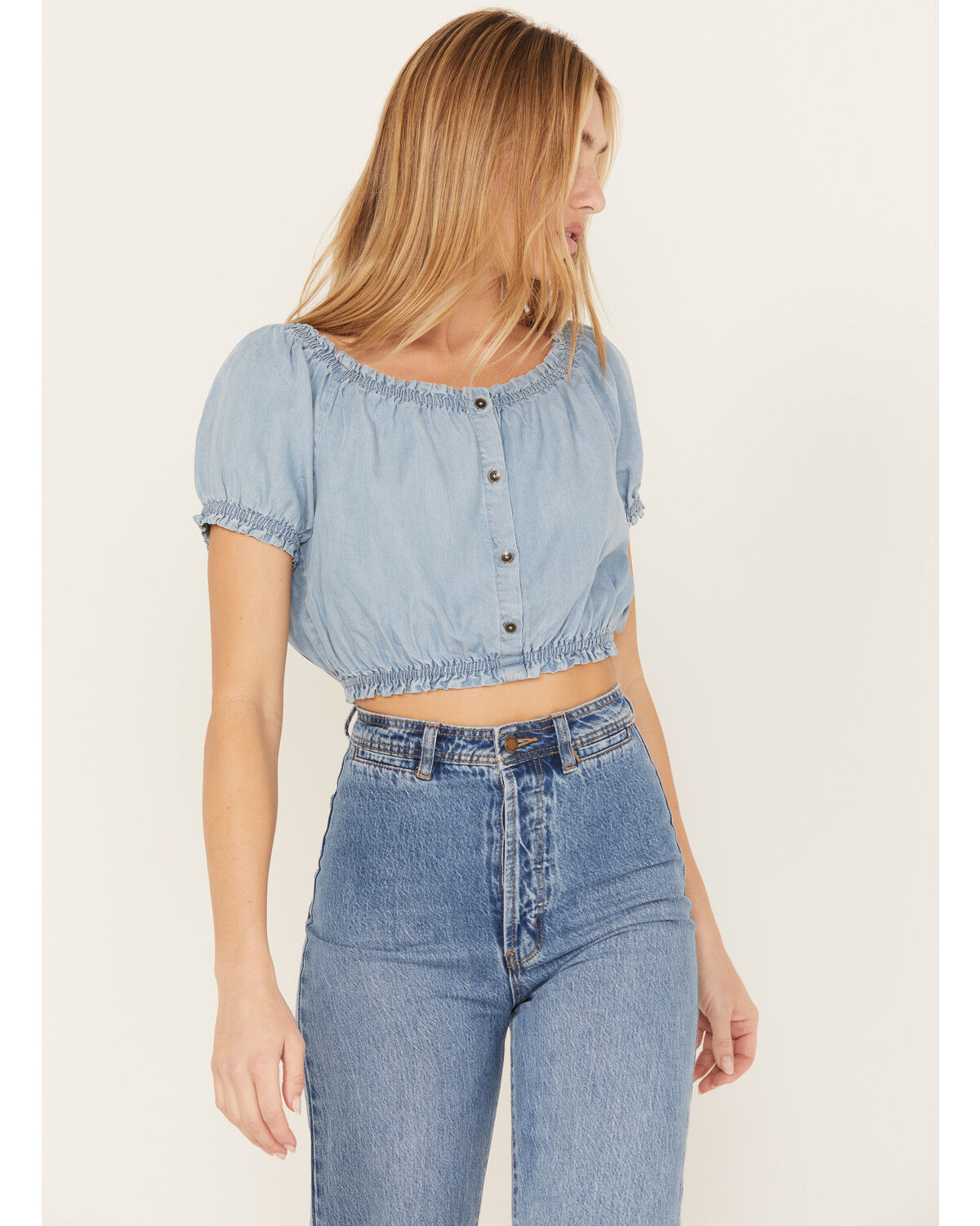 Image #2 - Cleo + Wolf Women's Off The Shoulder Peasant Top, Blue, hi-res