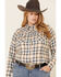 Ariat Women's R.E.A.L. Natural Plaid Print Long Sleeve Western Shirt - Plus, Navy, hi-res