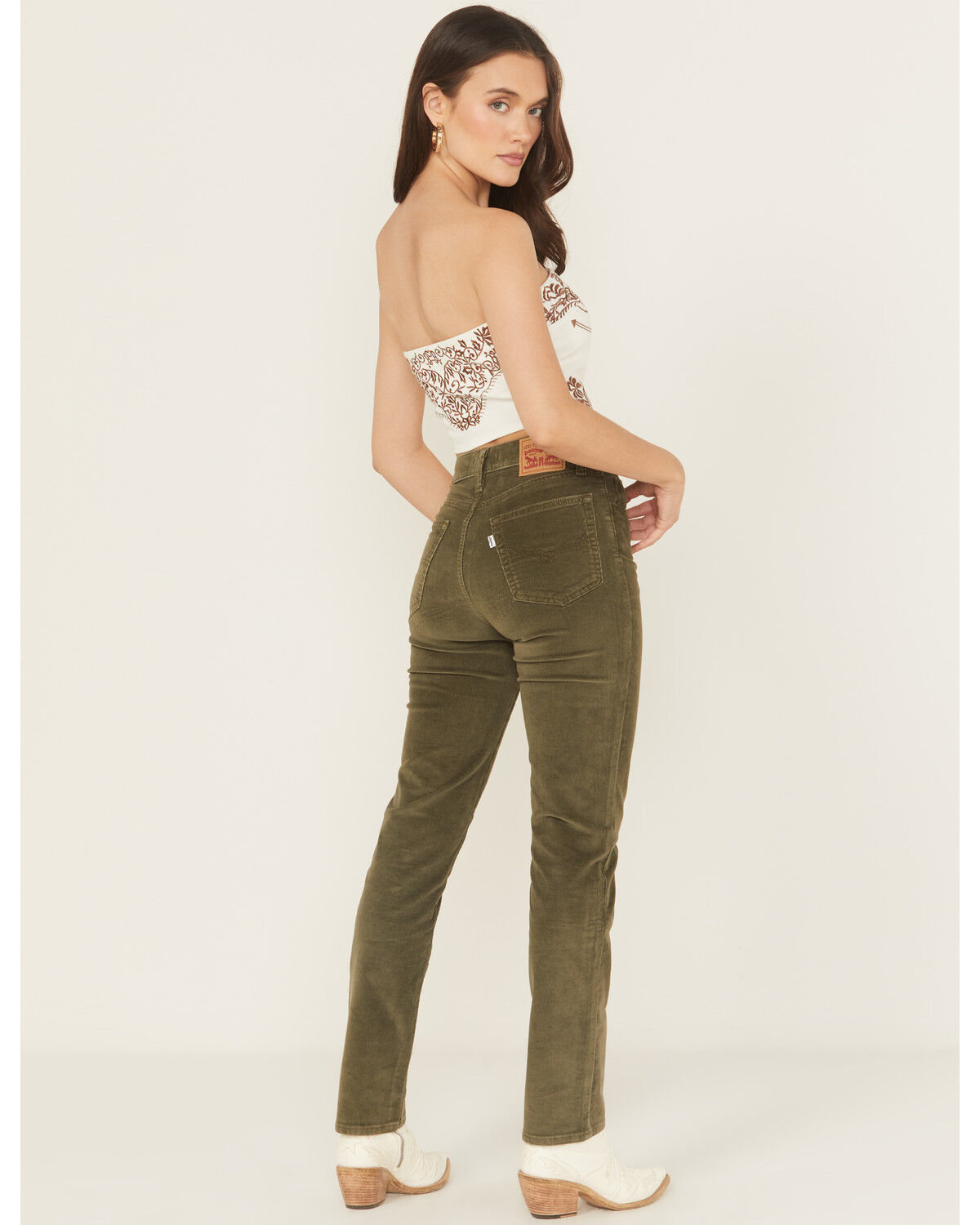 Image #3 - Levi's Women's 724 High Rise Straight Corduroy Stretch Jeans, Olive, hi-res