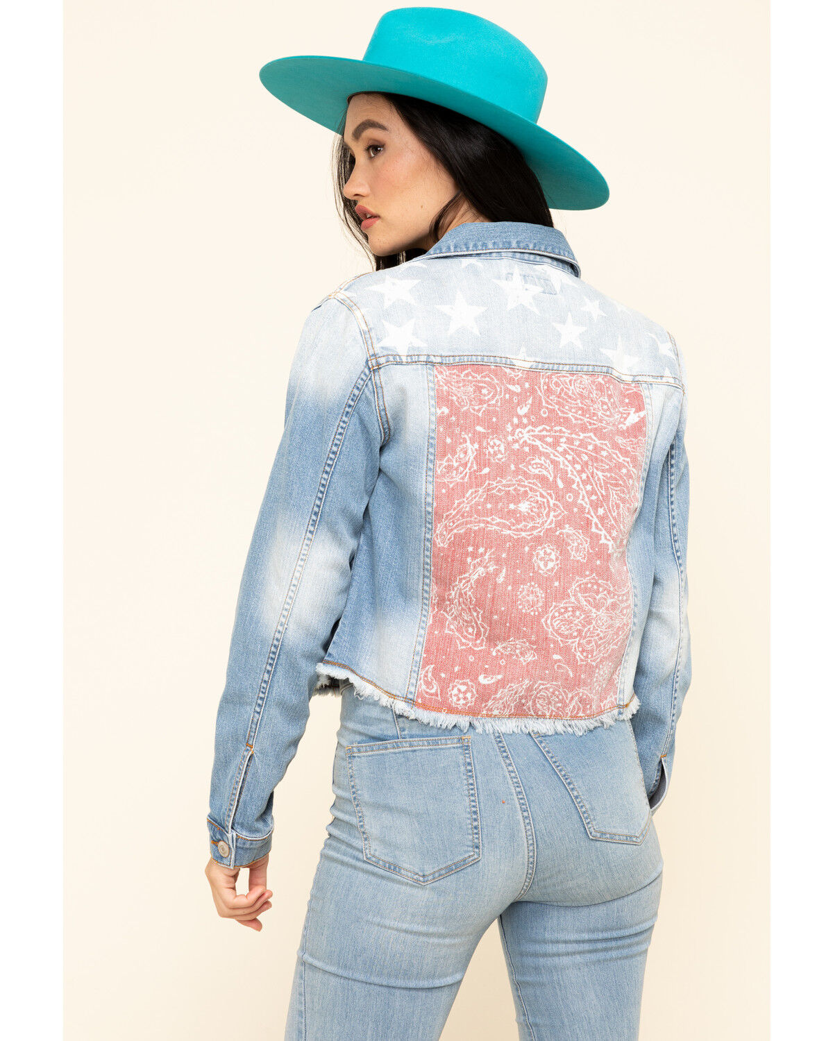 Image #2 - Shyanne Women's Cropped Paisley Americana Denim Trucker Jacket , , hi-res