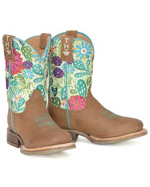 Image #1 - Tin Haul Girls' Sparkles Western Boots - Broad Square Toe, Brown, hi-res