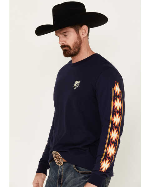 Image #2 - RANK 45® Men's Southwestern Print Long Sleeve Graphic T-Shirt, Navy, hi-res