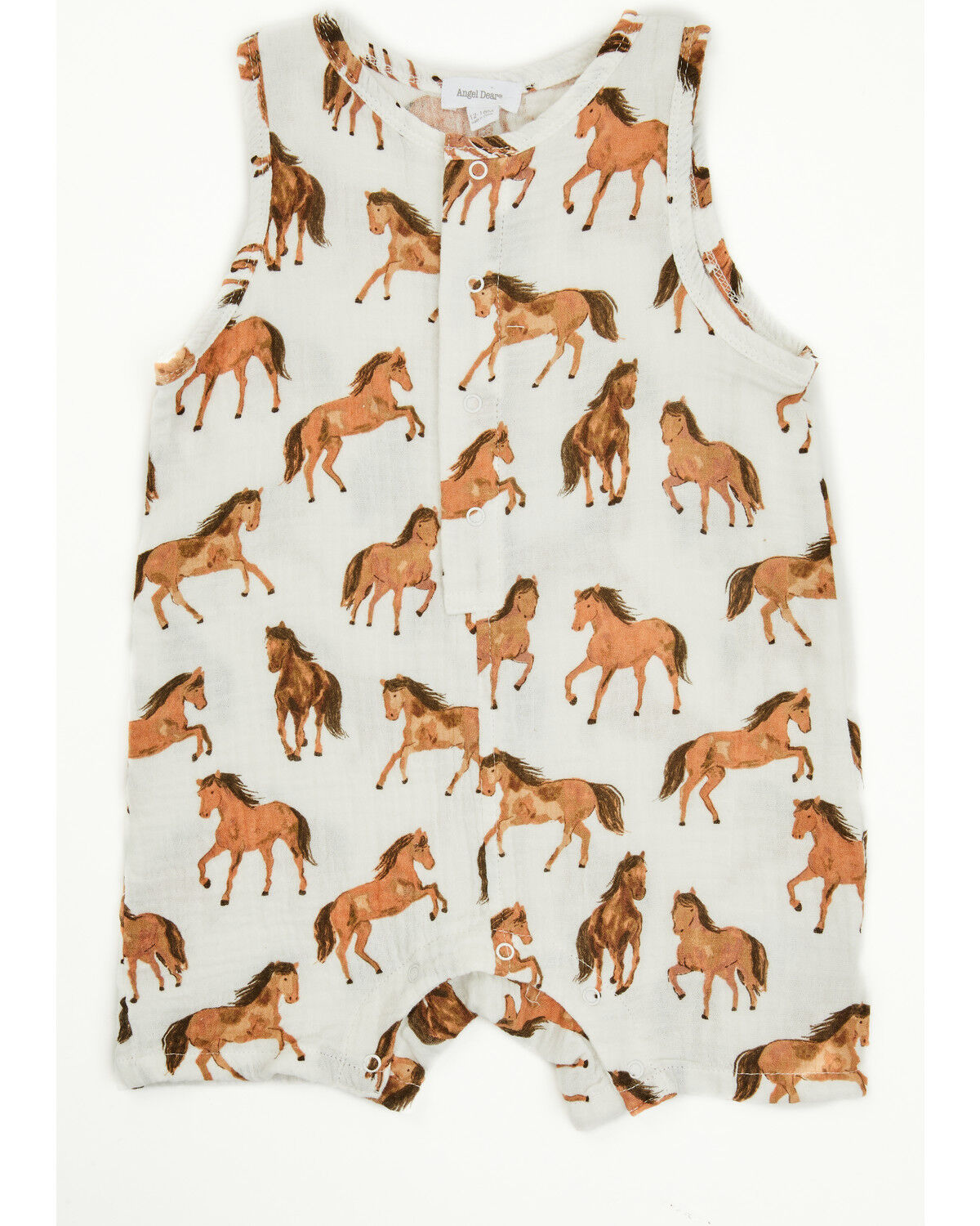 Image #1 - Angel Dear Infant Boys' Horse Shortie Sleeveless Snap Onesie, White, hi-res
