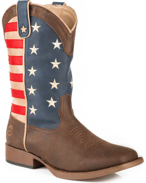 Roper Women's American Patriot Stars & Stripes Western Boots - Broad Square Toe, Brown, hi-res