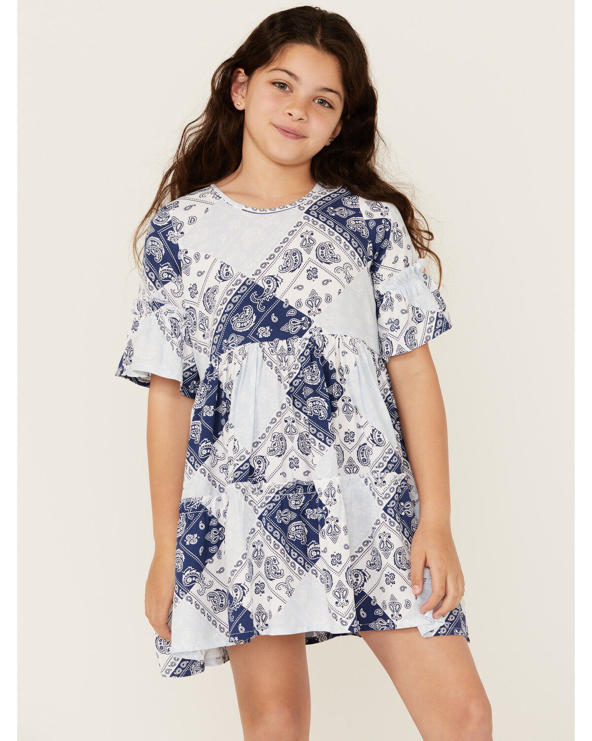 Image #2 - Wrangler Girls' Bandana Print Short Sleeve Mini Dress, Light Blue, hi-res