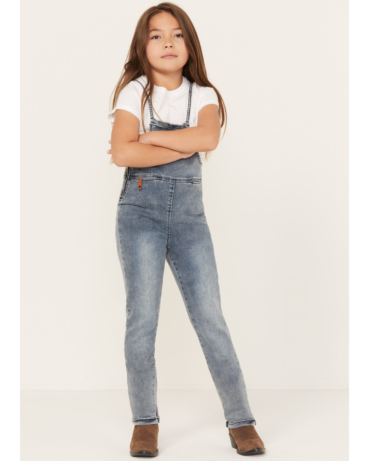 Image #1 - Hayden Girls' Medium Wash Denim Overalls, Blue, hi-res