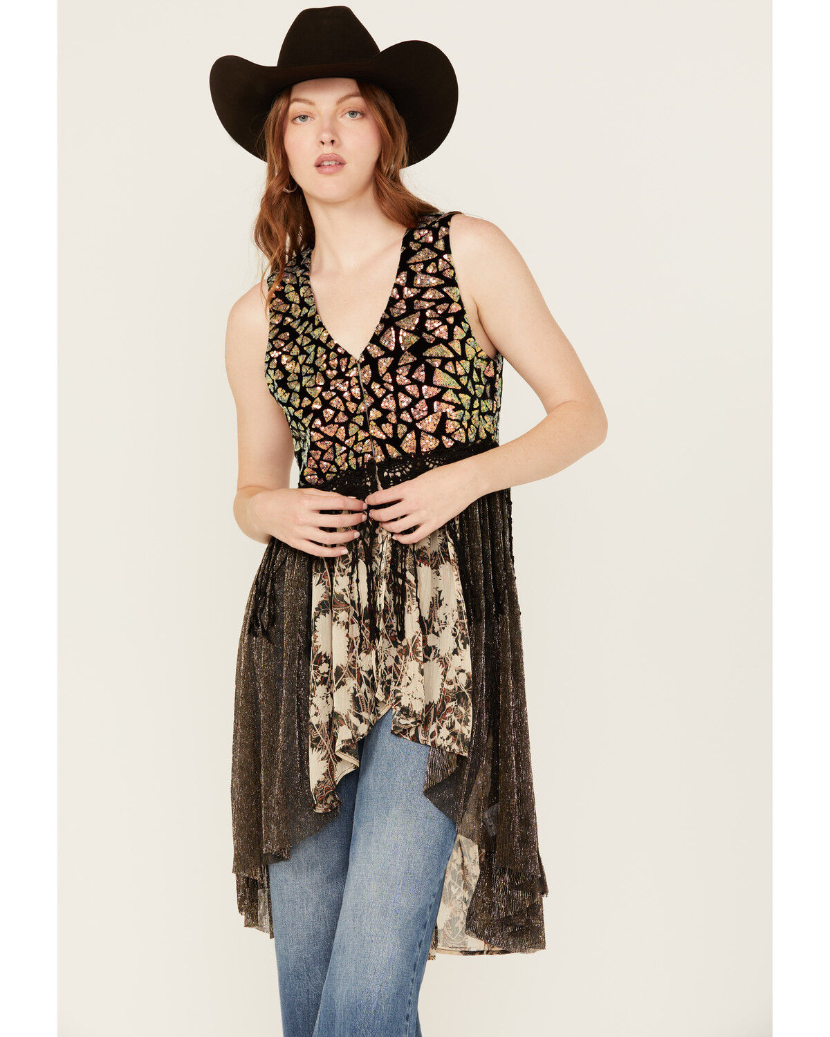 Image #1 - Miss Me Women's Sequins High Low Vest, Multi, hi-res