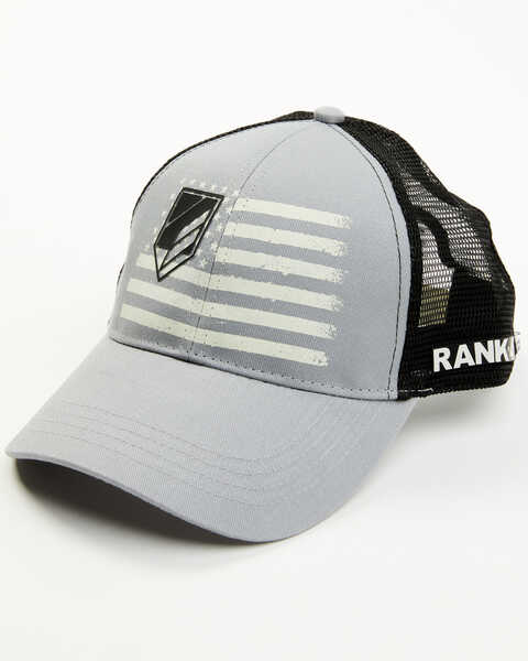 Image #1 - RANK 45® Men's Rubber Logo Flag Patch Mesh-Back Ball Cap, Black, hi-res