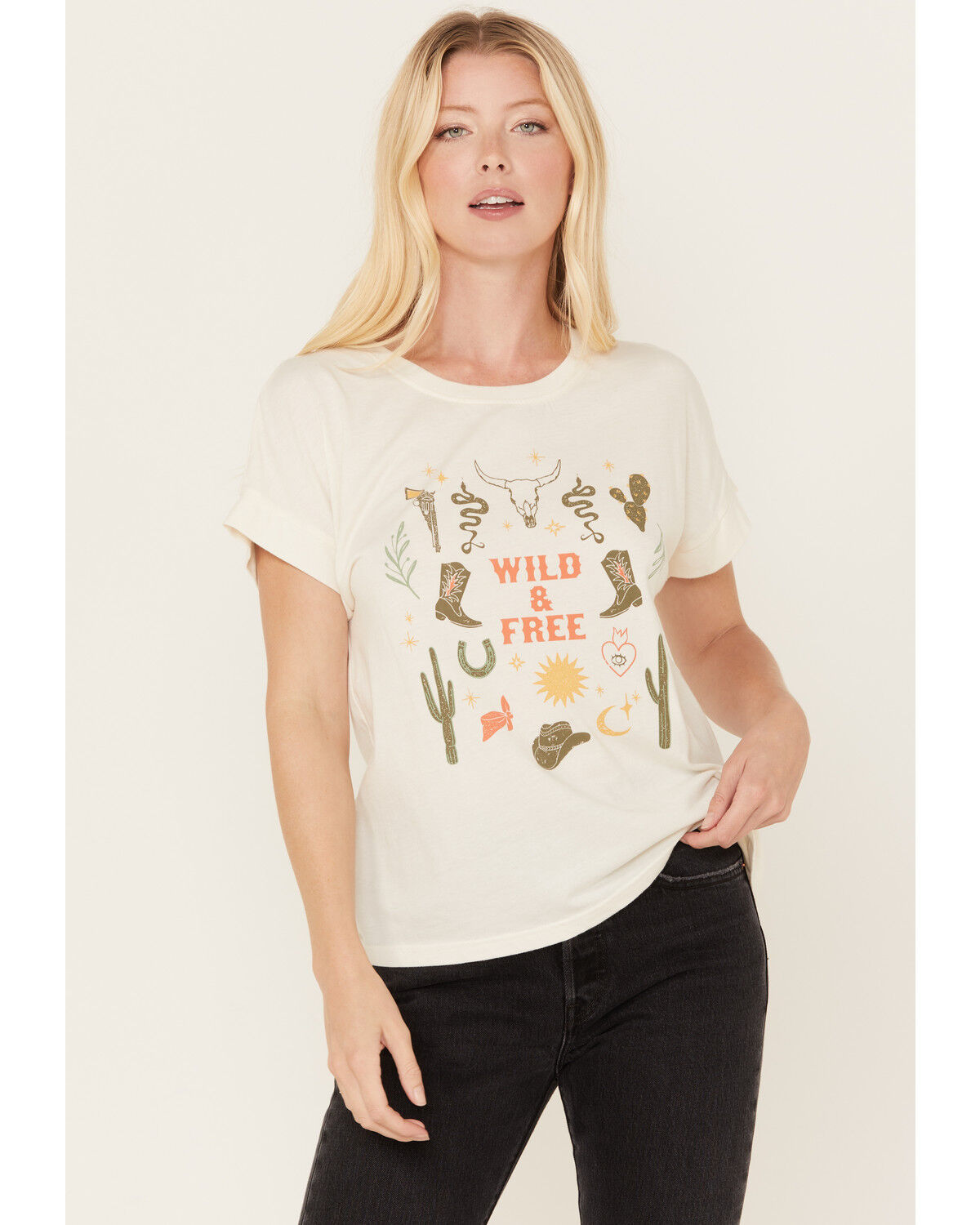 Image #1 - White Crow Women's Wild & Free Short Sleeve Graphic Tee, White, hi-res