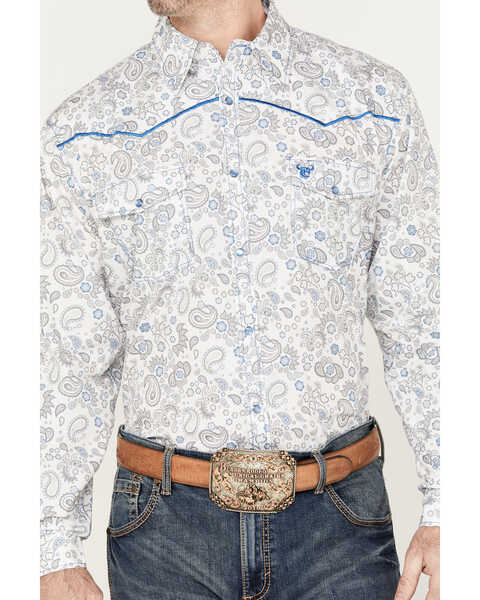 Image #3 - Cowboy Hardware Men's Mixed Paisley Print Long Sleeve Pearl Snap Western Shirt, White, hi-res