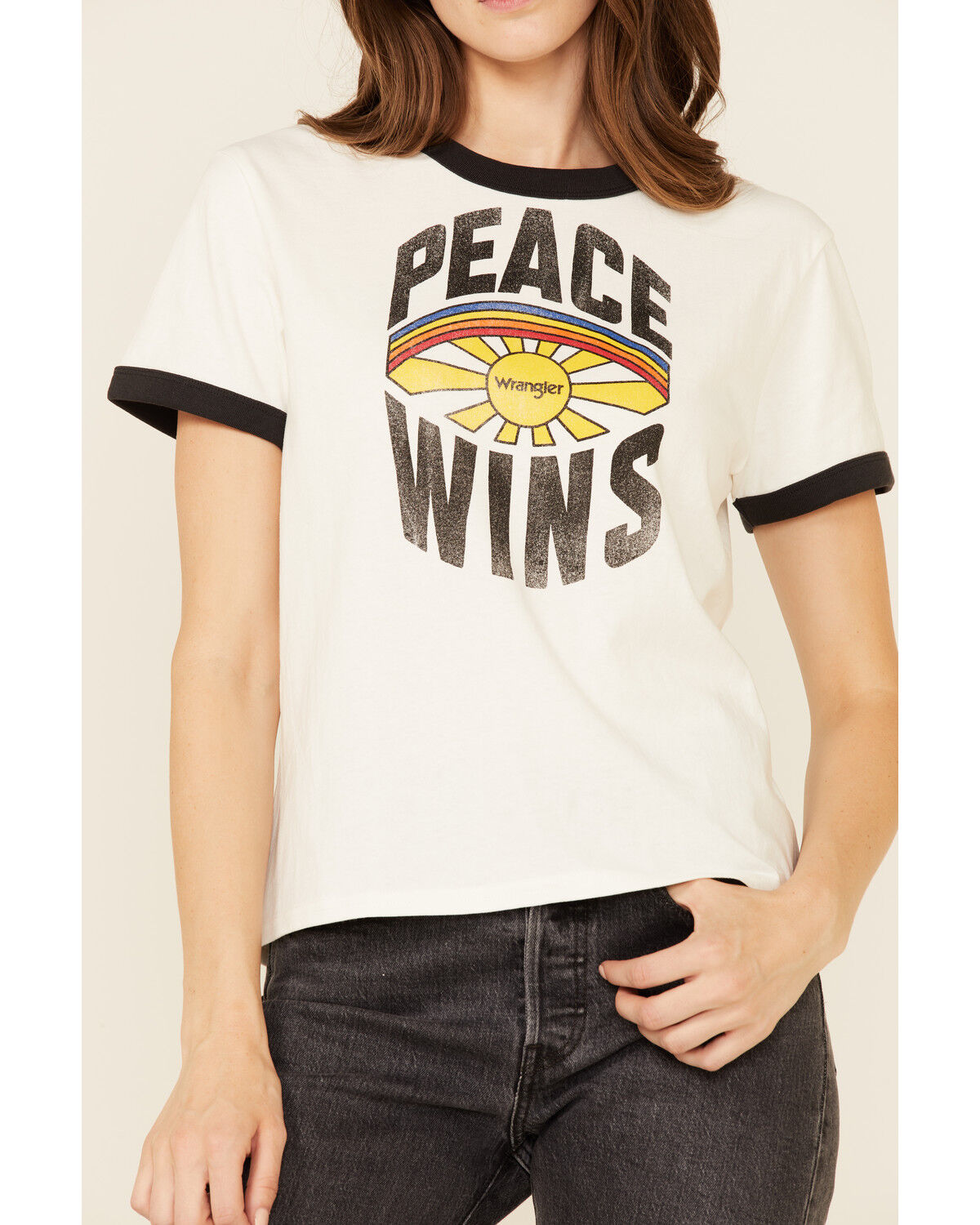 Image #3 - Wrangler Modern Women's Ivory Peace Wins Graphic Short Sleeve Ringer Tee , , hi-res