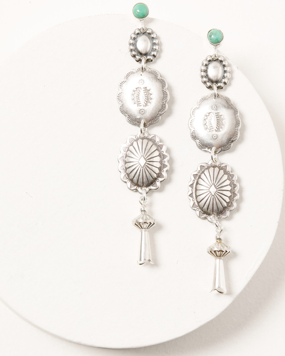 Image #2 - Paige Wallace Women's Turquoise Studded Concho Earrings, Silver, hi-res