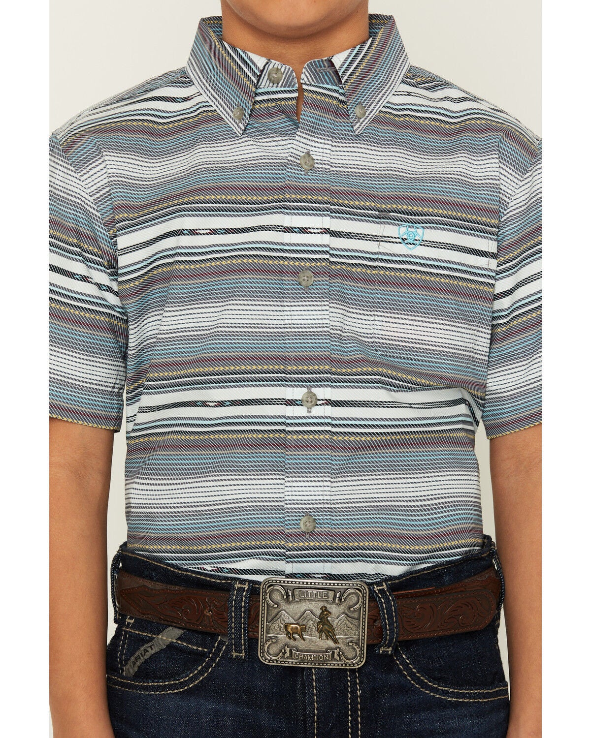 Image #3 - Ariat Boys' Serape Striped Short Sleeve Button-Down Western Shirt, Multi, hi-res