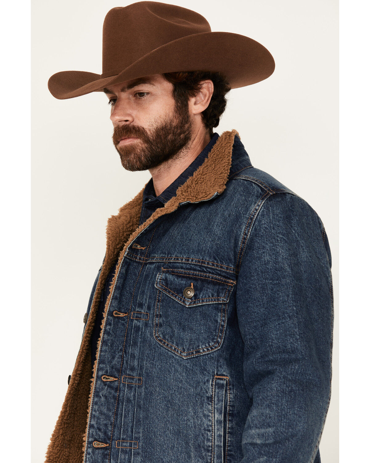 Image #2 - Blue Ranchwear Men's Clay Sherpa Lined Denim Jacket, Indigo, hi-res