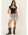 Image #1 - Grace In LA Women's Embellished Light Wash Mid Rise Cutoff Stretch Denim Shorts, Light Wash, hi-res