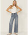 Image #1 - Daze Women's Far Out Medium Wash High Rise Studded Wide Leg Denim Jeans, Medium Wash, hi-res