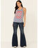 Cut & Paste Women's Star Print Land Of The Free Graphic Tank Top , Navy, hi-res