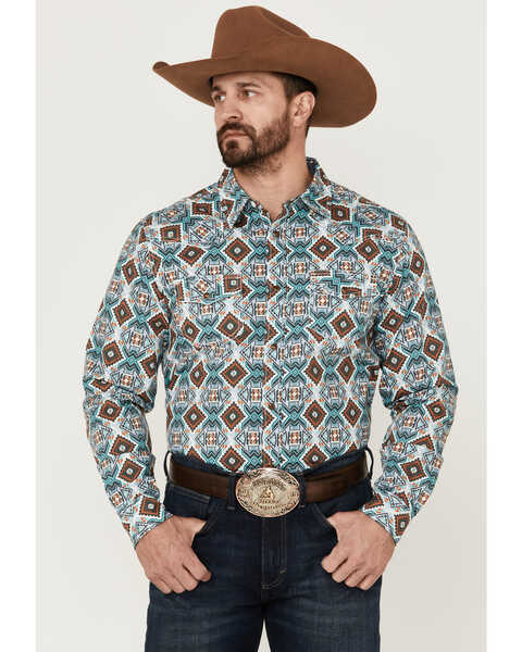 Cody James Men's Great Plains Southwestern Print Long Sleeve Snap Western Shirt  , Turquoise, hi-res