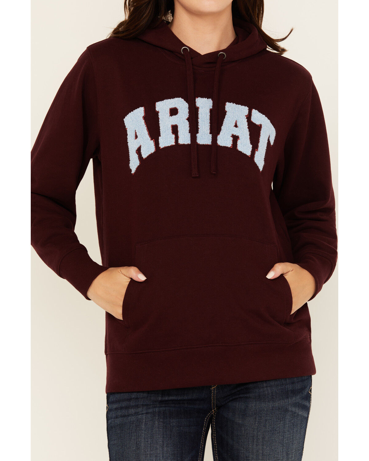 Image #3 - Ariat Women's Boot Barn Exclusive Chenille Logo Hoodie, Burgundy, hi-res