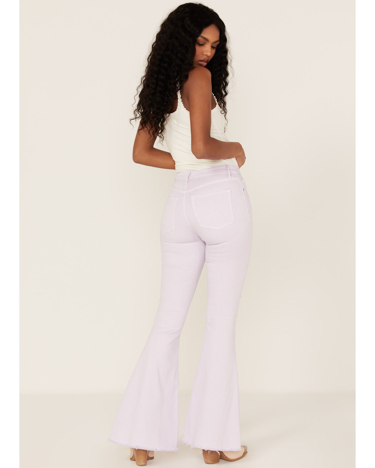 Image #3 - Sneak Peek Women's High Rise Distressed Flare Jeans, Lavender, hi-res
