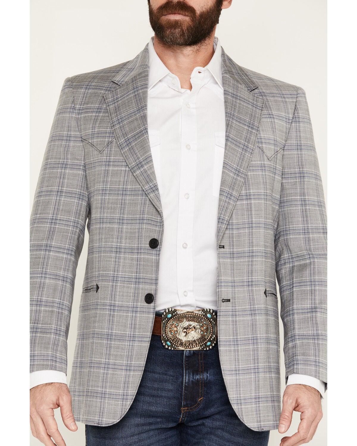 Image #3 - Circle S Men's Carson City Plaid Print Button-Down Sportcoat, Light Grey, hi-res