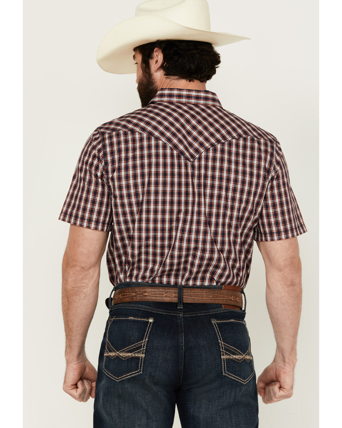 Image #4 - Cody James Men's Sammy Plaid Print Short Sleeve Snap Western Shirt, Red, hi-res
