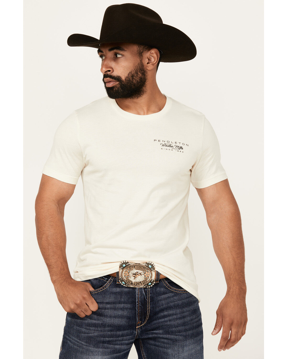Image #2 - Pendleton Men's Boot Barn Exclusive Desert Sunset Short Logo Sleeve Graphic T-Shirt, Natural, hi-res
