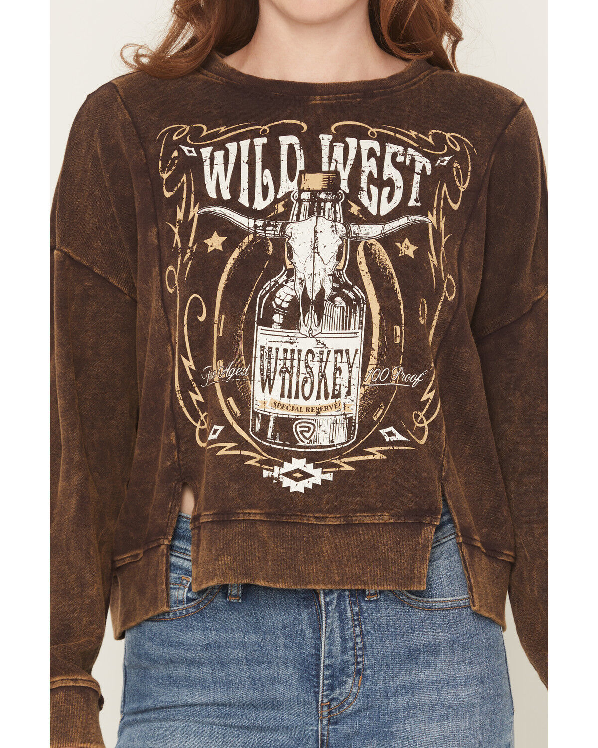 Image #3 - Rock & Roll Denim Women's Wild West Whiskey Pullover Sweatshirt, Brown, hi-res