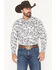 Image #1 - Cowboy Hardware Men's Peacock Paisley Print Long Sleeve Snap Stretch Western Shirt, White, hi-res