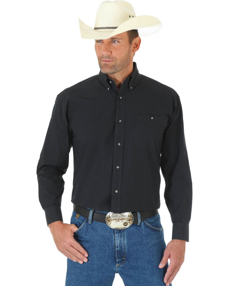 George Strait by Wrangler Men's Black Solid Long Sleeve Western Shirt ...