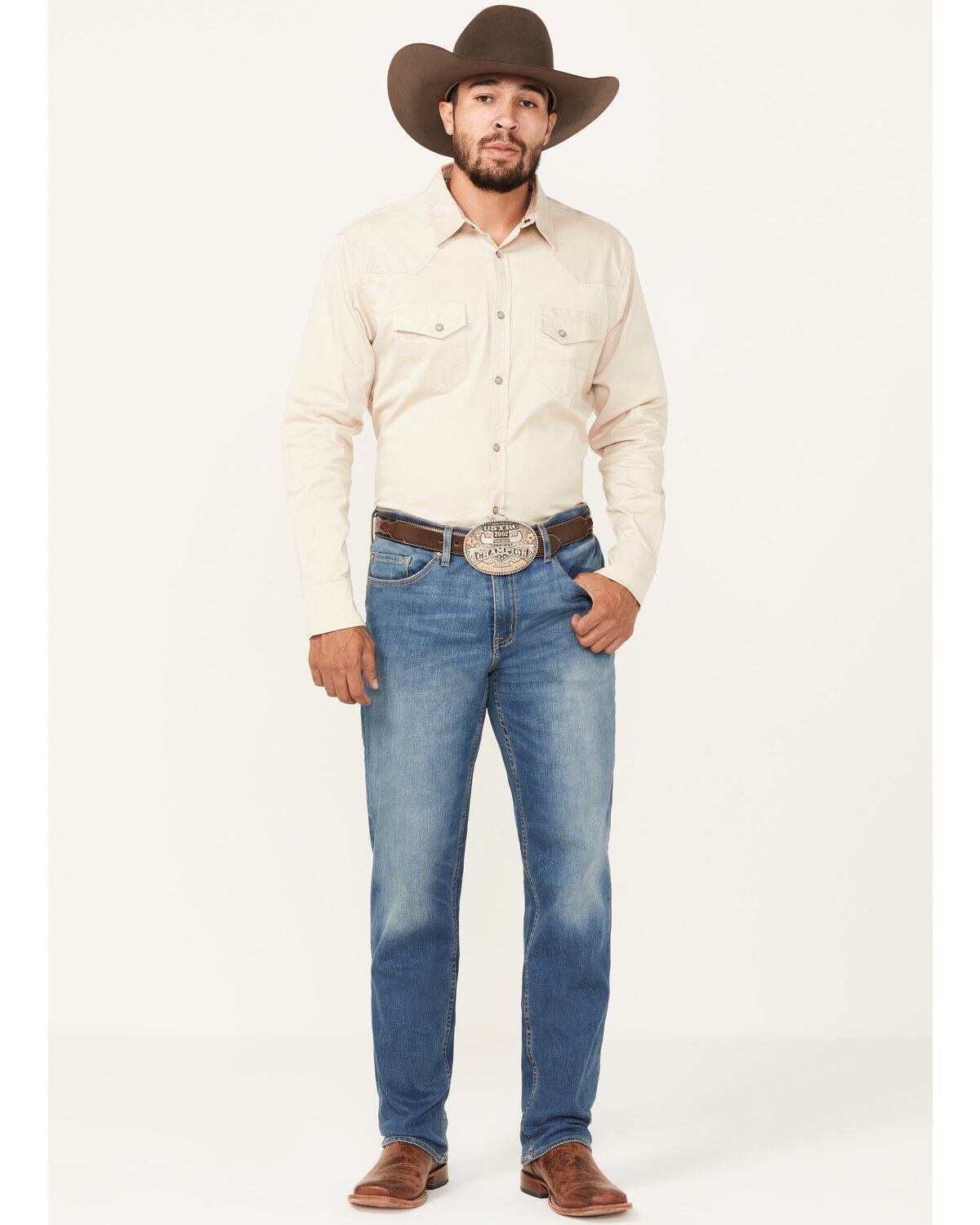 DEVIL-DOG Dungarees Men's Powells Medium Wash Slim Straight Stretch Jeans, Medium Wash, hi-res
