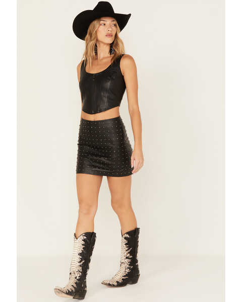 Image #1 - Idyllwind Women's Gallaway Studded Leather Mini Skirt, Black, hi-res