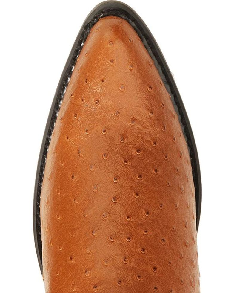 Old West Fancy Stitched Ostrich Print Cowboy Boots - Pointed Toe, Cognac, hi-res