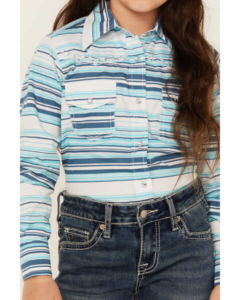 Image #2 - Cowgirl Hardware Girls' Beach Serape Striped Long Sleeve Snap Western Shirt , Turquoise, hi-res