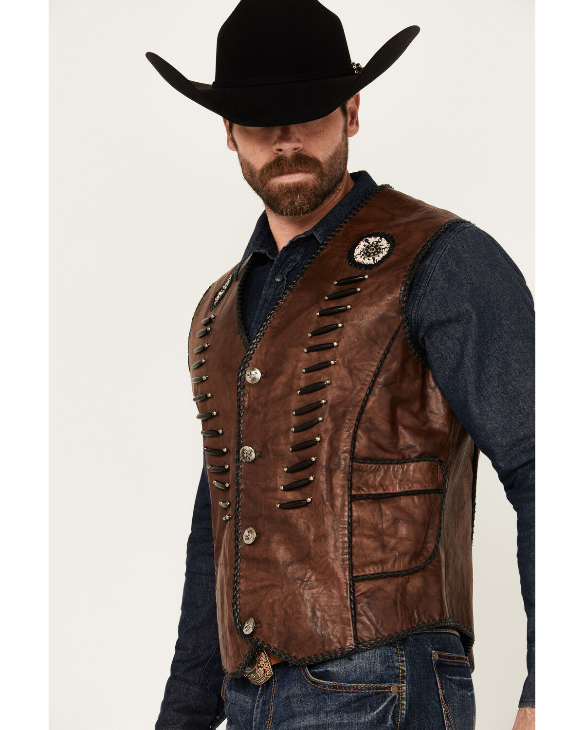 Image #2 - Kobler Leather Men's Lacing Zapata Vest, Dark Brown, hi-res