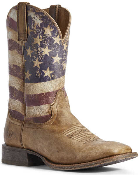 Ariat Men's Circuit Proud American Flag Western Boots - Broad Square Toe, Brown, hi-res