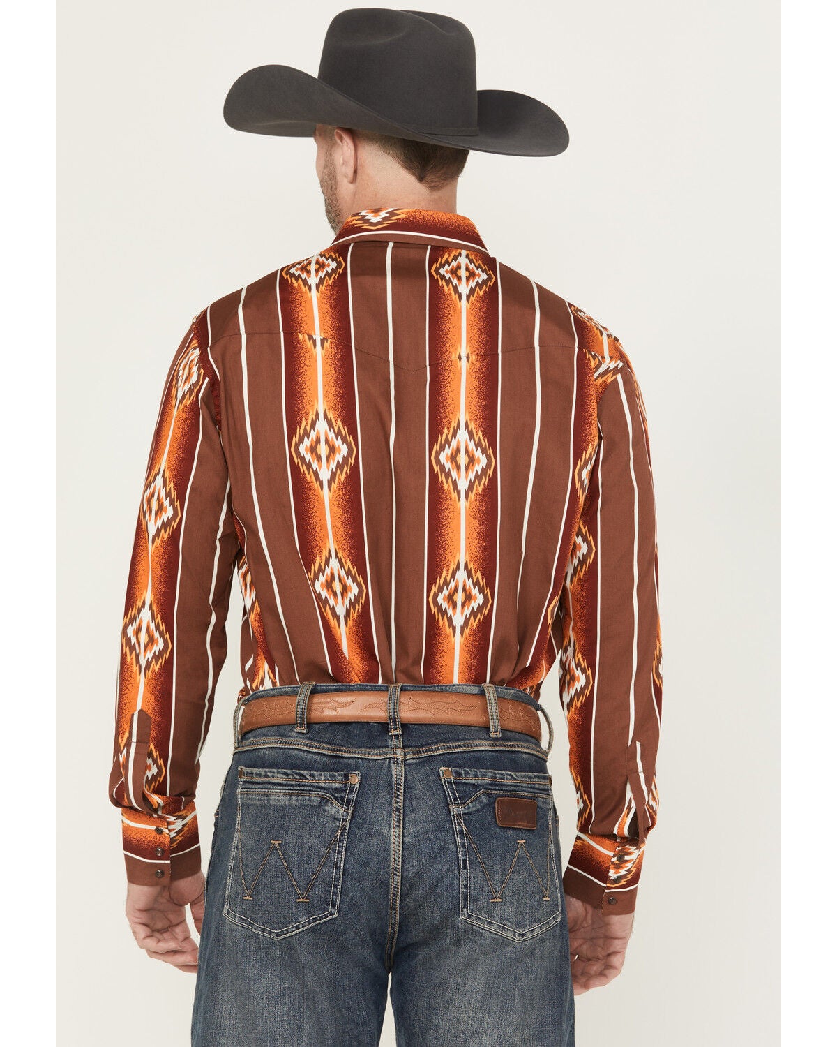 Image #4 - Wrangler Men's Checotah Southwestern Print Long Sleeve Snap Western Shirt - Tall, Brown, hi-res