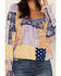 Wrangler Retro Women's Bandana Patchwork Print Long Sleeve Crop Top, Purple, hi-res
