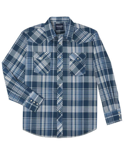 Image #3 - Wrangler Men's Assorted Stripe or Plaid Classic Long Sleeve Pearl Snap Western Shirt, Plaid, hi-res