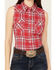 Image #3 - Wrangler Women's Sleeveless Plaid Print Snap Western Shirt, Red, hi-res