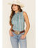 Image #1 - Wrangler Retro Women's Teal Striped Sleeveless Western Core Shirt , , hi-res