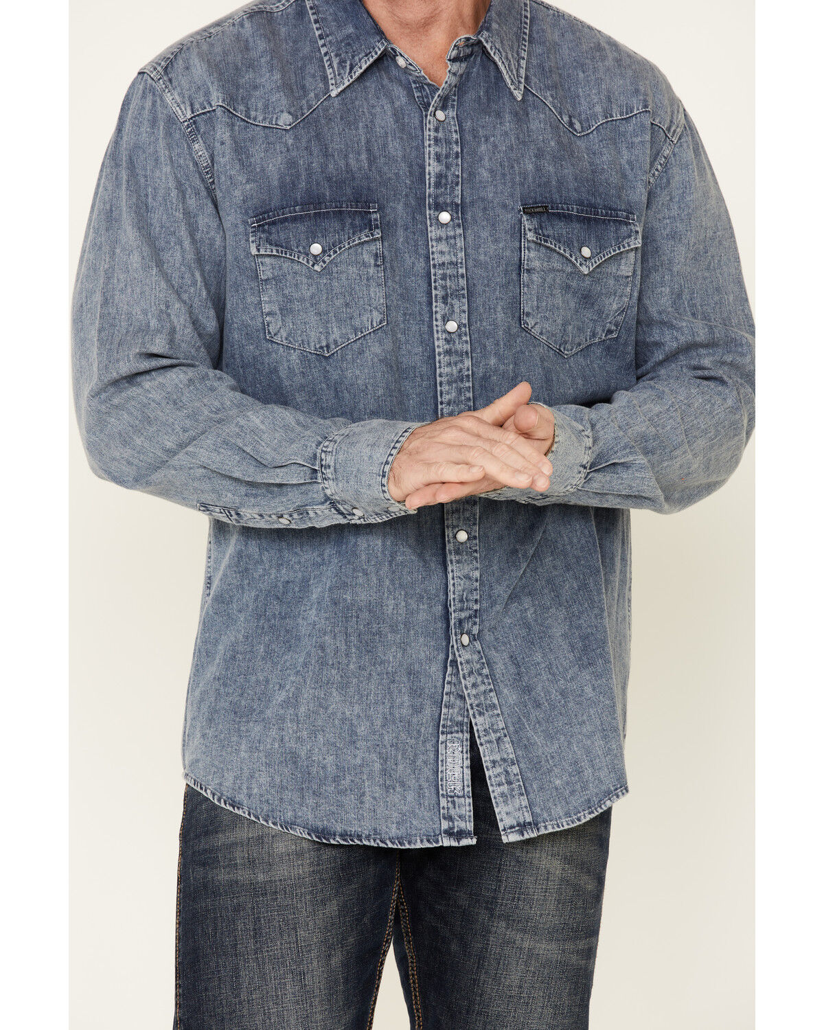 Image #3 - Rock & Roll Denim Men's Long Sleeve Denim Western Shirt, Blue, hi-res
