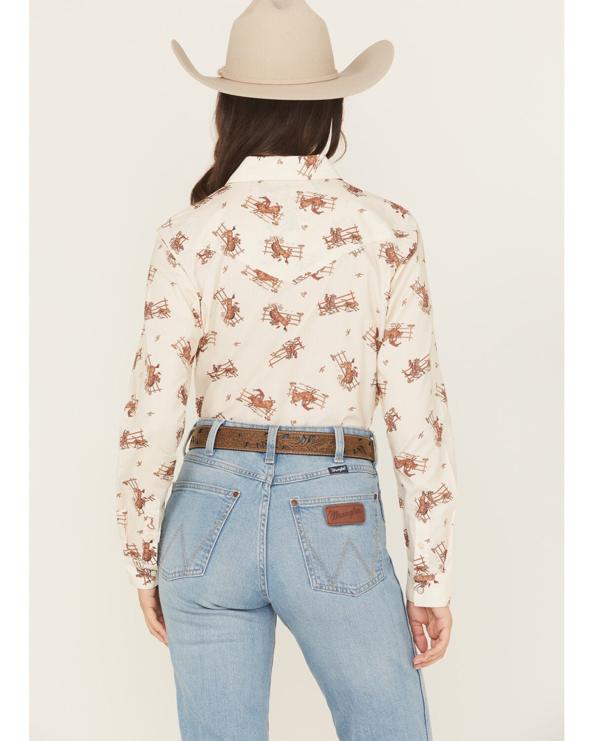 Image #4 - Cruel Girl Women's Horse Rider Conversational Print Long Sleeve Snap Western Shirt, Cream, hi-res