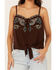 Image #3 - Shyanne Women's Embroidered Tie Front Tank, Dark Brown, hi-res