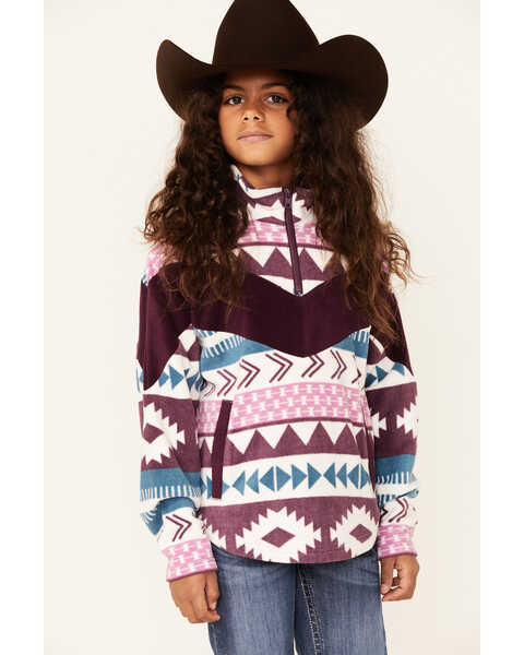 Cruel Girl Girls' Southwestern Print Fleece Pullover Sweater, Purple, hi-res